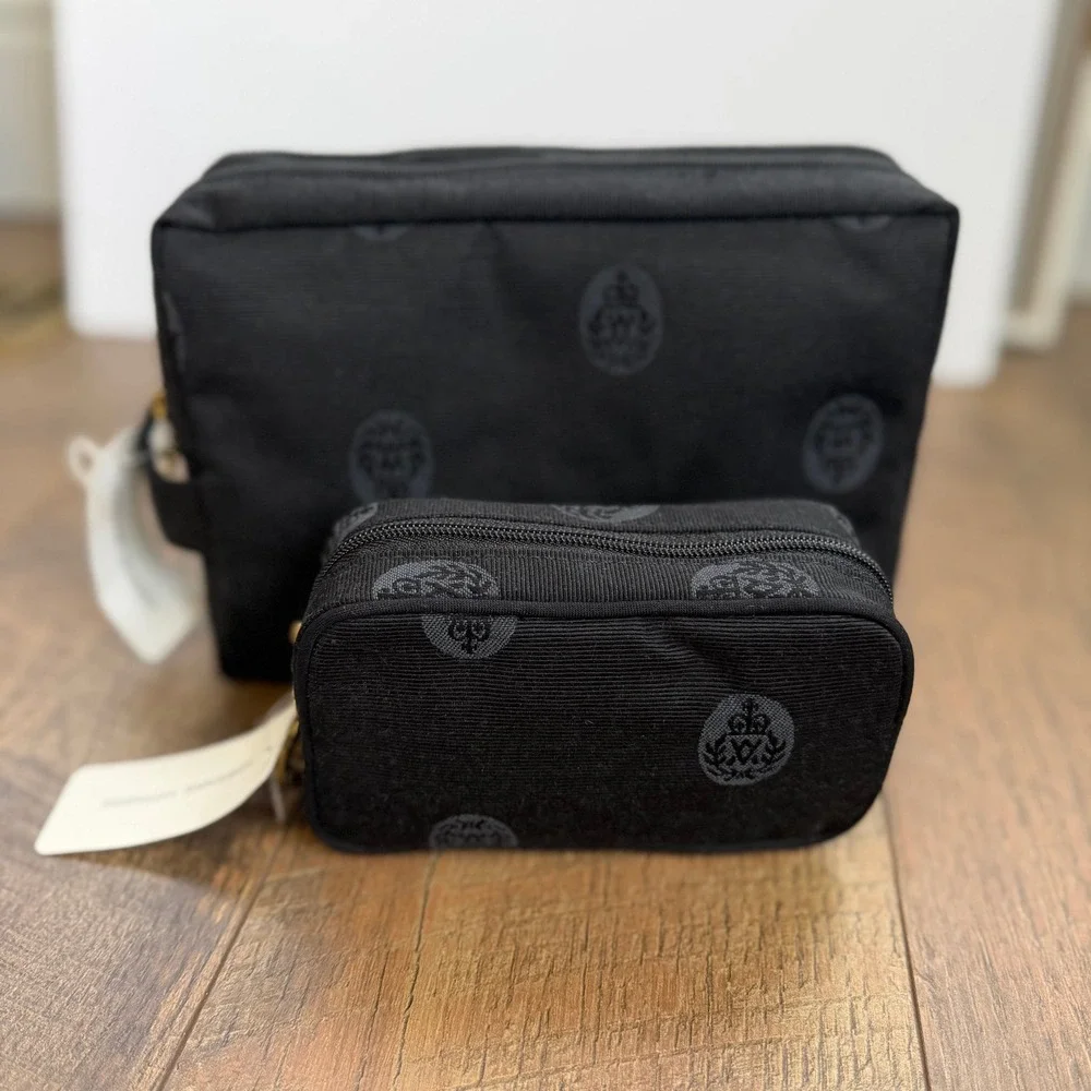 Adrienne‎ Vittadini Cosmetic Bag Set of 2 Womens Black Crest